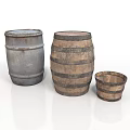 Vintage Wooden Barrels In Different Sizes For Home Storage Use