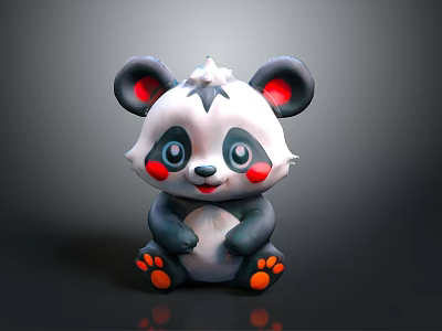 Cute Cartoon Panda 3D Model Game Movie Character With Red Cheeks And Paws 3d model