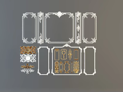 Carved Patterns Decorative Frames in White and Gold with Various Shapes 3d model