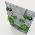 Green Plant Wall with Hexagonal Design on Gray Wall and Built-in Lighting