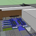 Modern Commercial Storefront With Brown Vertical Panels LOGO Sign And Urban Street Elements