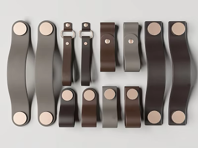 Modern Various Design Handles with Leather and Metal Details for Furniture Cabinets and Doors 3d model