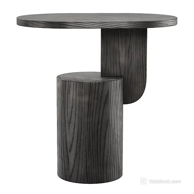 Modern Dark Wooden Side Table With Unique Cylindrical Base And Smooth Top Surface 3d model 