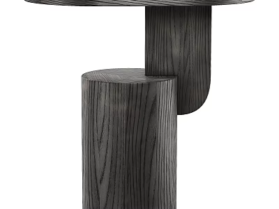 Modern Dark Wooden Side Table With Unique Cylindrical Base And Smooth Top Surface 3d model
