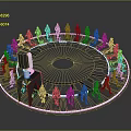 Circular Equipment Structure With Human Silhouettes Around Central Hole And Illuminated Base Edge