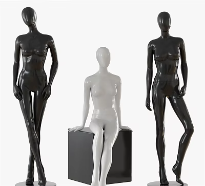 Black and White Mannequins with Standing and Seated Poses for Retail 3d model
