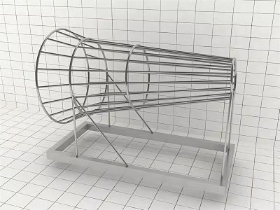 Public Facility Metal Cylindrical Frame With Base Tray For Public Areas 3d model