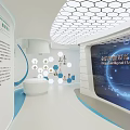 Modern White Exhibition Hall Interior With Curved Walls Display Stand And Screen