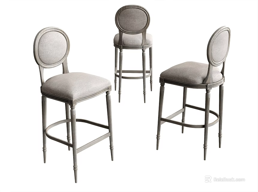 Modern Bar Stools With Gray Upholstered Seats Round Backrests And Metal Legs 3d model 