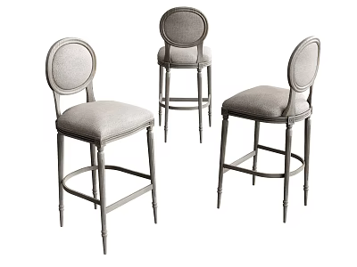Modern Bar Stools With Gray Upholstered Seats Round Backrests And Metal Legs 3d model