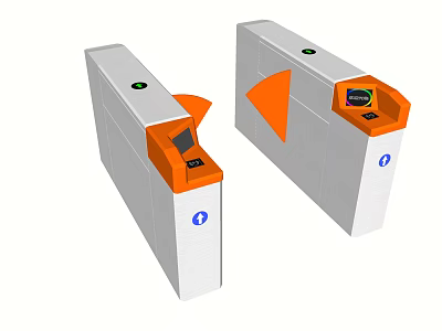 Public Facility Turnstiles with White Body Orange Gates Green Indicators Display Screen for Entry Management 3d model