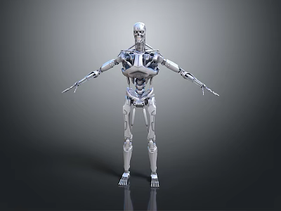 3D Model Metallic Silver White Robot With Mechanical Joints Standing Pose Open Arms 3d model