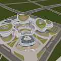 Modern Building Complex With Circular Green Roofs Open Layout And Surrounding Green Spaces 3d model