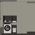 Modern White Balcony Cabinet With Built In Washing Machine And Storage Space