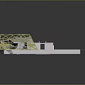 Sci Fi Futuristic Interior With White Sofas Geometric Yellow Lines Gray Floor And Bar Counter
