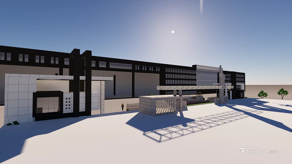Modern Commercial Building Entrance Gate With Glass Facade And Metal Structure 3d model 