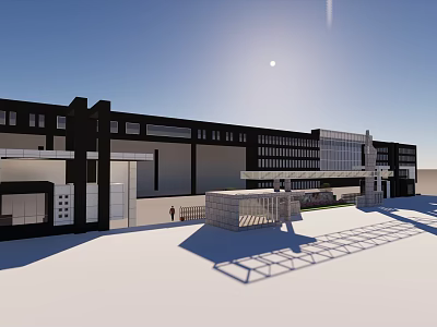 Modern Commercial Building Entrance Gate With Glass Facade And Metal Structure 3d model