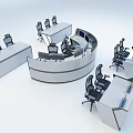 Modern Curved and Linear Functional Desks with Office Chairs in Workspace Setup 3d model