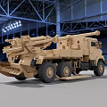 Beige Wheeled Vehicle Mounted Cannon With Long Barrel And Six Wheels In Industrial Workshop