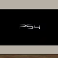 Modern Television Mounted On Wall Displaying PS4 Logo In Living Room