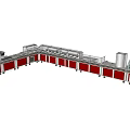 Industrial Equipment Assembly Line Workbench with Metal Frame Red Cabinets Wheels and Efficient Workspace Design