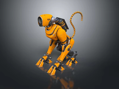Yellow Mechanical Robot Dog Featuring Spiral Tail And Robotic Legs Design 3d model