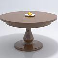 Round Brown Coffee Table With Unique Base And White Plate Two Lemons 3d model