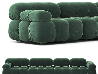 Green Velvet Sectional Sofa With Plush Cushions For Modern Living Room 3d model