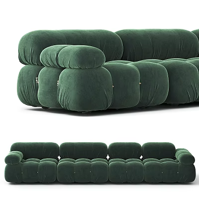 Green Velvet Sectional Sofa With Plush Cushions For Modern Living Room 3d model