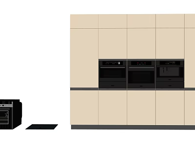 Modern Kitchen Interior Design With Built In Appliances And Beige Cabinets 3d model