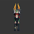 Mythical Creature Character With Green Body Yellow Horns White Mane Red Decorations And Black Tail