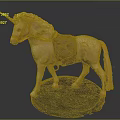 White Unicorn Model With Pink Tail Yellow Bridle And Brown Saddle On Blue Base
