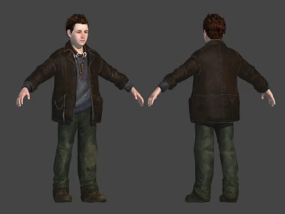 3D Male Character Design With Front And Back View In Brown Jacket And Green Pants 3d model