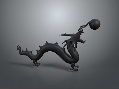 Black Dragon Sculpture With a Ball in Its Mouth Decorative Ornamental Art Piece 3d model