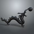 Black Dragon Sculpture With a Ball in Its Mouth Decorative Ornamental Art Piece