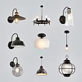 Modern Industrial Vintage Lighting Fixture Combinations Including Pendant Ceiling Wall Sconces with Metal Glass Design