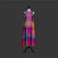 Colorful Square Pattern Sleeveless Long Dress Displayed On Black Mannequin In Gray Background