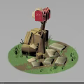 Red Mailbox Number 201 On Wooden Post With Cardboard Boxes Stone Slabs And Grass