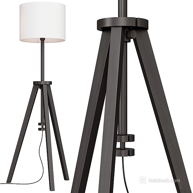 Modern Black Tripod Floor Lamp With White Shade For Interior Lighting 3d model 