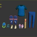 Cricket Equipment Set Including Blue Jersey Pants Helmet Pads Gloves And Bat