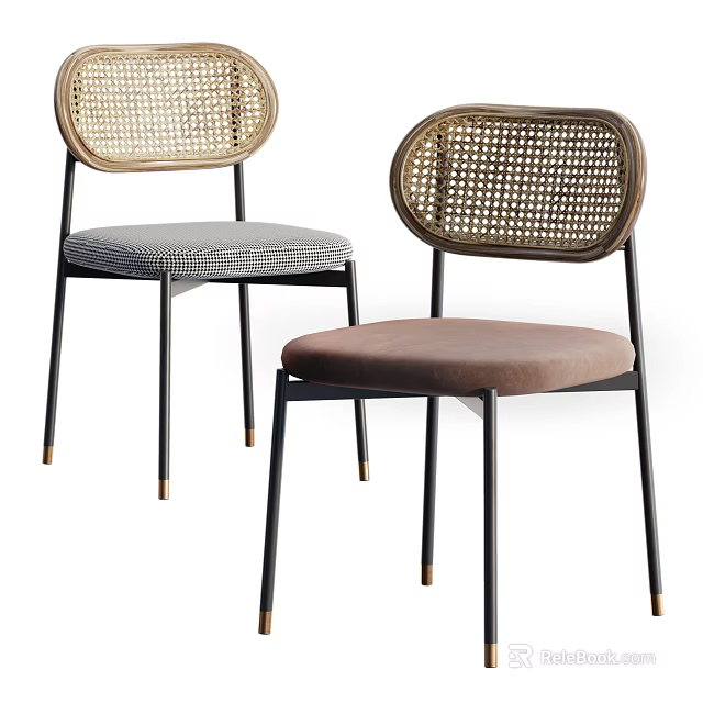 Modern Accent Chairs With Wicker Backrest And Gray Brown Cushions Metal Legs 3d model 