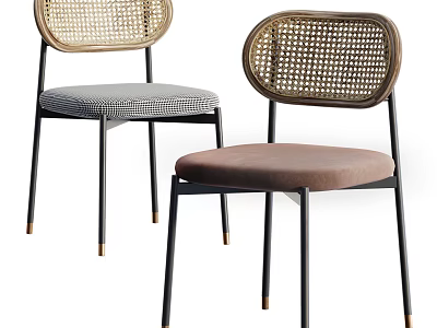 Modern Accent Chairs With Wicker Backrest And Gray Brown Cushions Metal Legs 3d model