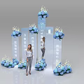 Photo Check In Spot With Blue Flower Bouquets Mirror Decorations And Text Signs