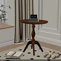 Round Top Wooden Side Table with Pedestal Base and Books Clock on Top