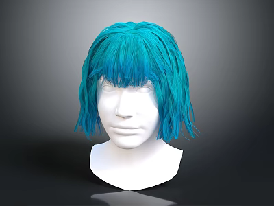 White Head Model Featuring Turquoise Short Hair With Bangs And Facial Features 3d model