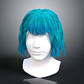 White Head Model Featuring Turquoise Short Hair With Bangs And Facial Features