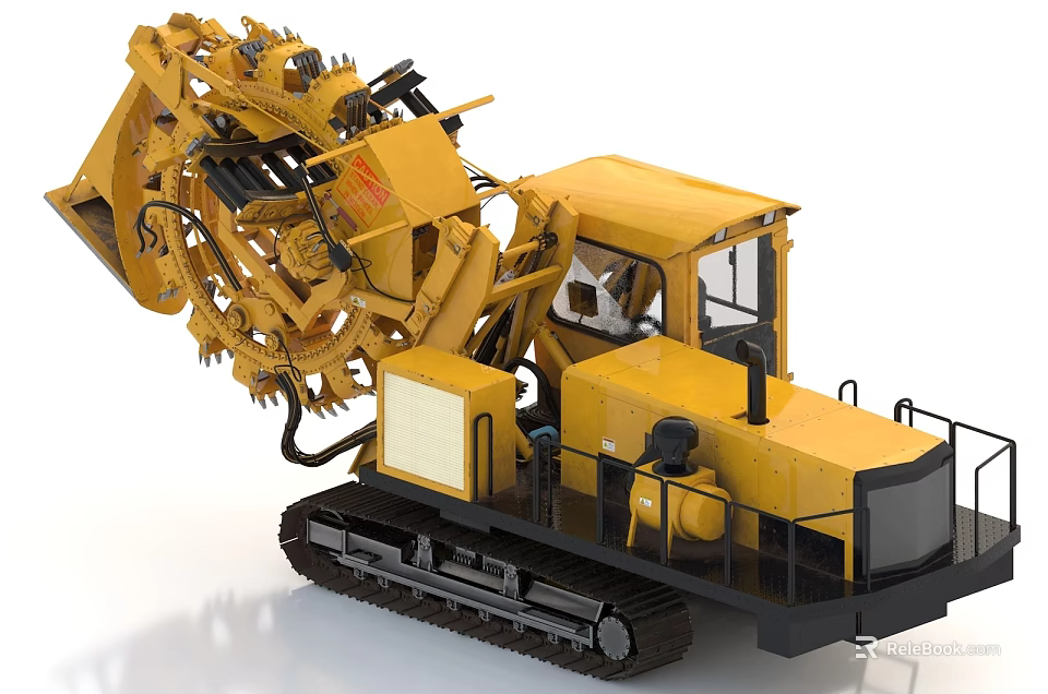 Yellow Tracked Utility Vehicle With Mechanical Arm And Excavation Equipment For Construction Work 3d model 