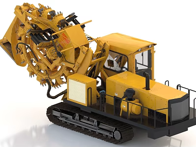 Yellow Tracked Utility Vehicle With Mechanical Arm And Excavation Equipment For Construction Work 3d model
