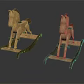 Two Wooden Building Blocks Rocking Horses With Brown Body And Wooden Rocking Base