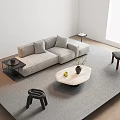 Modern Light Gray L Shaped Sofa With Round Marble Coffee Table And Black Side Table 3d model